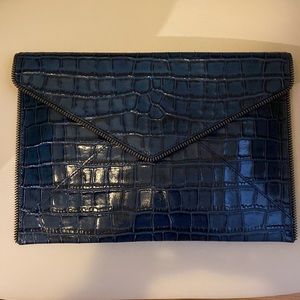 Rebecca Minkoff Leo Croc Embossed Deep Teal Leather Envelope Clutch-NWOT